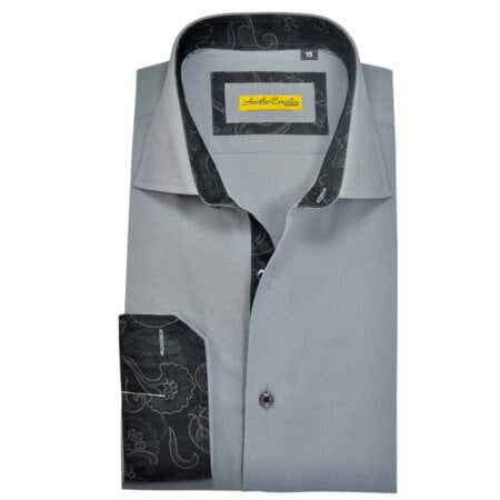Grey Shirt For Men With Inside Black Floral Trimming 1